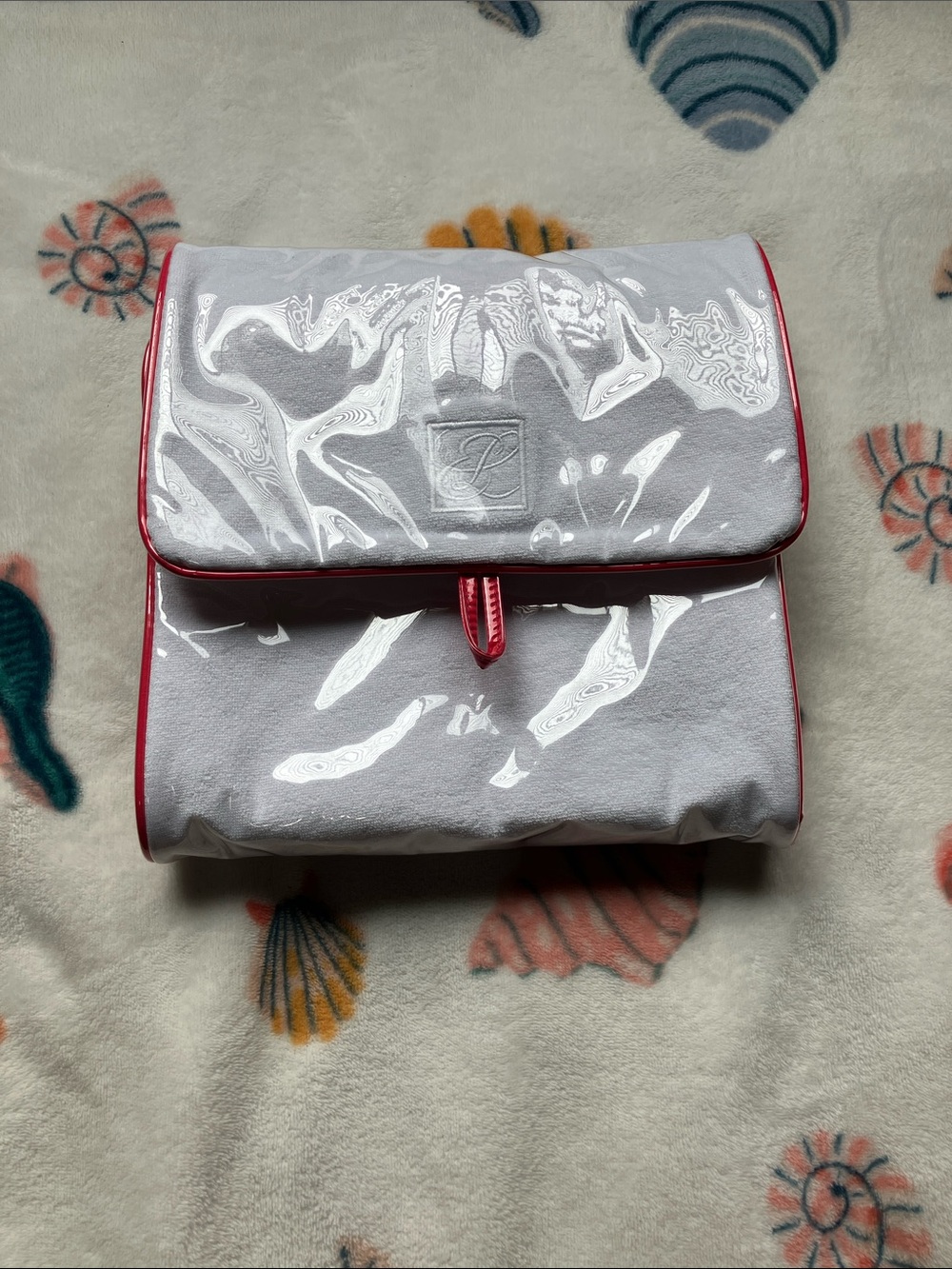 Estee Lauder White Travel Cosmetic Pouch with Pink Trim